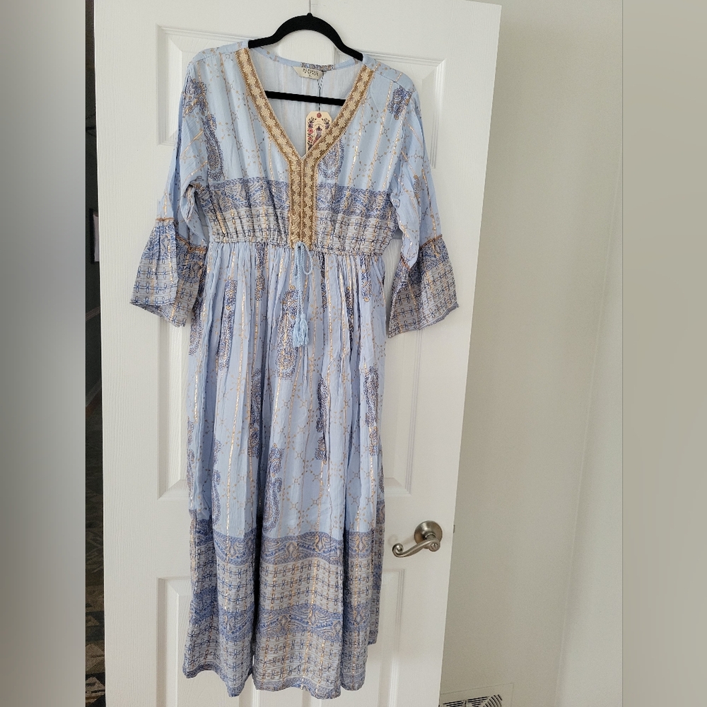 NWT Refined Threads XL Bohemian Blue and Gold Maxi Dress